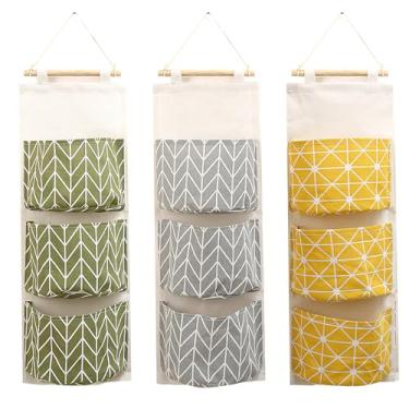 Imagem de Pacote com 3 sacos de armazenamento para pendurar na parede – Organizadores de porta com 3 bolsos grandes (16 cm × 13 cm), organizador de armário e despensa para quarto, banheiro, dormitório e mais