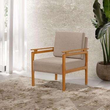 Imagem de Poltrona Yasmin Linho Estofada Pés Madeira Maciça Resistente (Linho Bege)