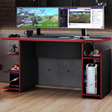 Imagem de Mesa Gamer Cold 4 Prateleiras Preto Tx/Vermelho - Pnr Móveis, Vermelho