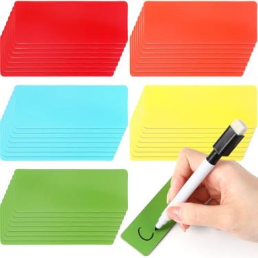 Imagem de Leinuosen 40 etiquetas magnéticas apagáveis a seco, placas de identificação, adesivos magnéticos reutilizáveis flexíveis para sala de aula, escritório, quadro branco, geladeira, prateleira de armário