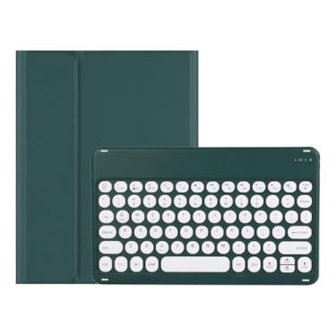 Imagem de Teclado Bluetooth Redondo+capa De Couro Para S6 lite 10.4 Polegadas (Verde Escuro)