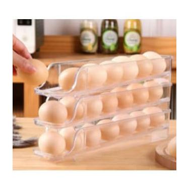 Imagem de Organizador Porta Ovos Suporte 4 Andares Rolante Para 30 Ovos Dispenser Armazena e organizador de Geladeira(Suporte 3 Camadas)