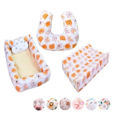 Imagem de Kit Ninho Redutor Quadrado + Almofada de Amamentação Sublimada + Trocador Anatômico Menino e Menina(COALA)