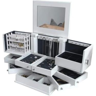 Imagem de Caixas De Joias, Estojo Caixa De Joias De Madeira Com Tampa De Espelho Organizador De Joias De 5 Camadas Caixa Organizador De Caixa De Joias De Capacidade Extra Grande