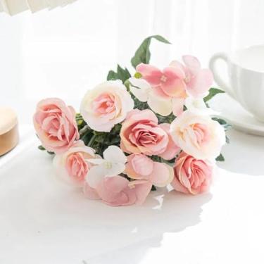 Imagem de maço de 5 garfos, 6 cabeças, guirlanda de rosas, decoração de bonsai para casa, decoração de casamento, flores artificiais, acessórios para fotografia (1 peça/rosa)