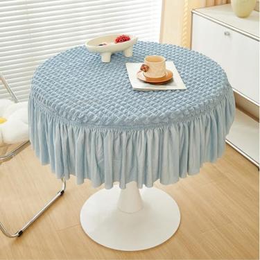 Imagem de Round Tablecloth with Skirt, Stretchy Fitted Table Covers Wrinkle Resistant Polyester Table Cover with Pleated Ruffle Skirt for Party, Wedding and Banquet Decoration(Blue,60cm(24in))