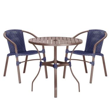 Imagem de 02 Cadeiras Floripa E Mesa Roma 100cm Marrom Trama Azul