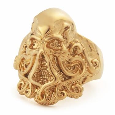 Imagem de KIRTIJW Anéis masculinos de caveira dourada de aço inoxidável gótico punk gótico motociclista coroa polvo crânio anel joia para homens tamanho 8/9/10/11/12/13, Sem pedra preciosa