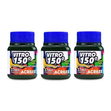 Imagem de Kit Com 3 Tintas Acrilex para Vidro 37ml - Vitro 150 Escolha Sua Cor à Base de Água, Cerâmica e Porcelana Durabilidade e Acabamento Impecável em Projetos de Pintura em Vidro, Porcelana, Cerâmica e Faiança. (Verde Musgo 513)