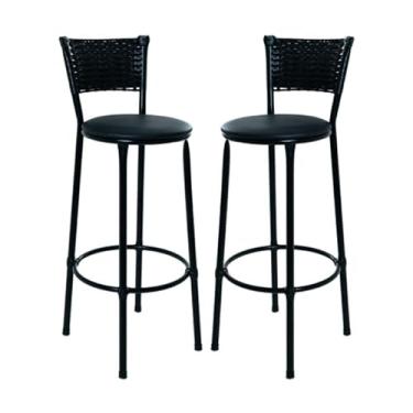 Imagem de 2 Banquetas Alta Junco Preto Cozinha Bancada Balcão Área de Churrasco Moderna Reforçada (2.bq.alta.preto/Preto)