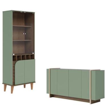 Imagem de Cristaleira Jurerê com Aparador para Sala Buffet Copacabana Hortelã Am