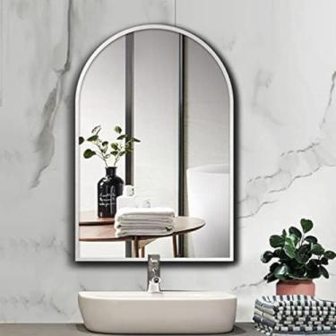 Imagem de Espelho De Banheiro Arqueado Grande, Espelho De Parede Com Estrutura De Metal, Espelho Decorativo, Preto/Ouro/Prata/Branco, Espelho De Vidro Hd, Pendura Vertical, Para Ban, Silver, 60X90cm