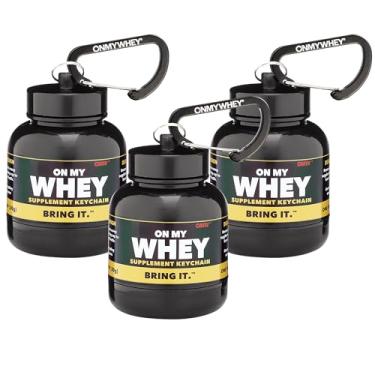 Imagem de OnMyWhey - Protein Powder and Supplement Funnel Keychain, Portable to-Go Container for The Gym, Workouts, Fitness, and Travel - TSA Approved, Classic 3-Pack