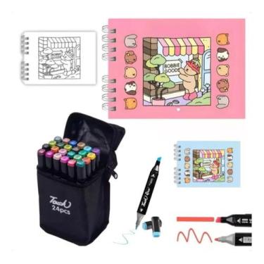 Imagem de Livro Para Colorir 50 Páginas Com Capa Dura + 24 Canetinhas - Touch