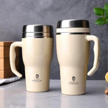 Imagem de Caneca Térmica Parede Dupla em Aço Inox Bege 350ml com Tampa Rosqueável - Estilo Premium