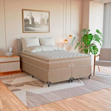 Imagem de Cama Box Casal Bipartido Bege + Colchão Paris Molas Bege - eShop casa