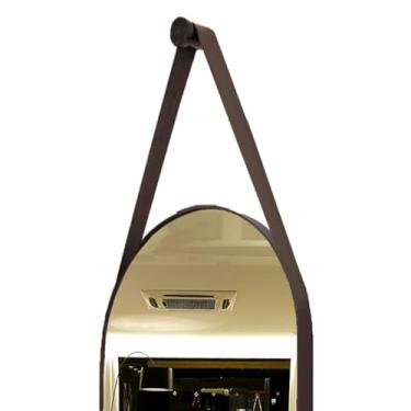 Imagem de 76 * 43cm Espelho Banheiro Oval Decorativo Com Alça De Couro Espelho Para Banheiro Organico Espelho De Parede Decorativo Para Sala(Café)