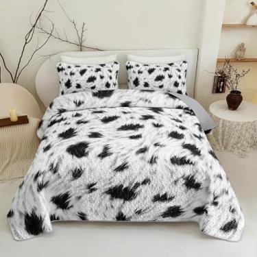 Imagem de QOOMO Conjunto de colcha infantil com textura animal, estampa de vaca, tamanho casal/queen para decoração de quarto, branco macio e leve para todas as estações, 1 conjunto de colcha e 2 fronhas