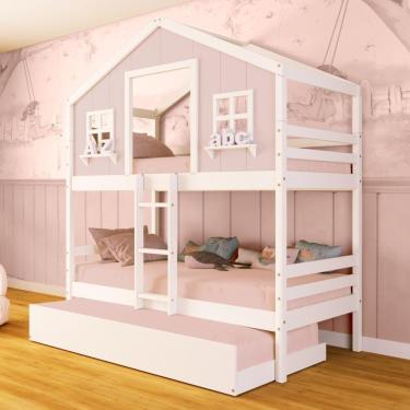 Imagem de Treliche Casinha Dos Sonhos Madeira Maciça Rosa/ Branco Megamobilia