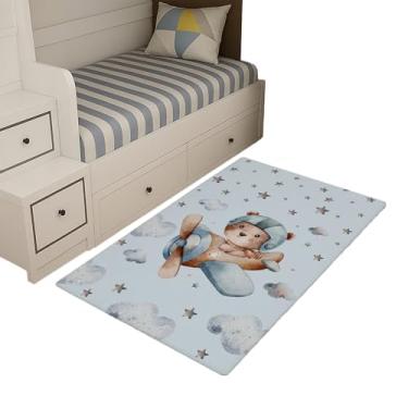 Imagem de Tapete Infantil Estampado 1,00 x 0,65 Decorativo Antiderrapante (Urso Aviador)