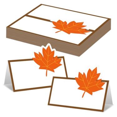 Imagem de 50 peças de cartões de lugar de folha de bordo para assentos de outono, suportes de cartão de mesa de outono, barracas de nome para festa de Ação de Graças, jantar, mesa, artigos de casamento