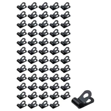 Imagem de LC LICTOP Grampos de cabo tipo R, clipes de aço galvanizado para cabo de tubo de 5 mm/0,2 polegadas, braçadeira de metal revestido de zinco preto com parafusos, fixador de gerenciamento de fio de