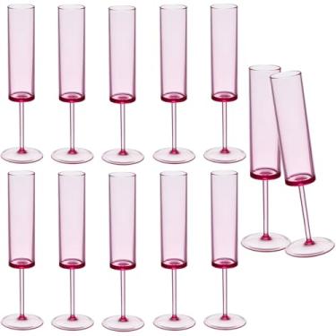 Imagem de Taças de champanhe de plástico rosa, 12 peças de taças de champanhe transparentes reutilizáveis à prova de estilhaçamento, 170 g, acrílico, inquebrável, elegante, festa, bebendo, coquetel, vinho