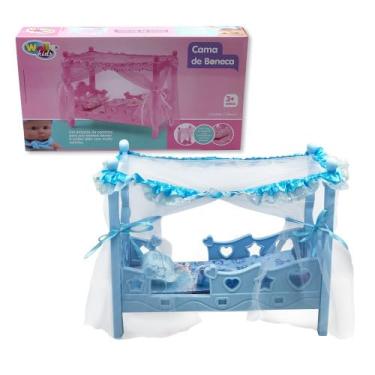 Imagem de Berço de Boneca com Mosquiteiro, 35,5 x 19 x 30 cm, Azul