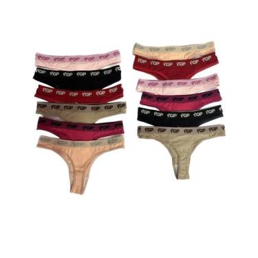 Imagem de Kit com 12 Calcinhas Pop Fio Dental - Boutique da Bibs, M, Liso