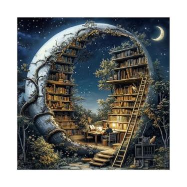 Imagem de Magic Moon Library Puzzle 1000 Pieces for Adults, Night Book Forest Fantasy Jigsaw Puzzle, Vintage Space Bookshelf Nature Puzzles