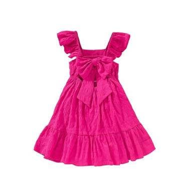 Imagem de WDIRARA Toddler Girl's Cute Bow Ruffle Cap Sleeve Swing Dress Square Neck A Line Short Dresses Hot Pink 5Y