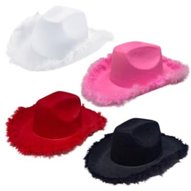 Imagem de Chapéu Country Cowboy Masculino e Feminino Vaqueiro Fantasia Festas (Varios Modelos)(PLUMA ROSA,numeric_3)