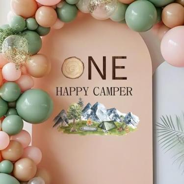 Imagem de Camping Themed Party Decorations - Camping Themed Sign Decal for Balloons Arch Backdrop, First Birthday Decorations for Girl, One Year Old Wall Decor, 1st Party Supplies Banner for Boy Girl (green)
