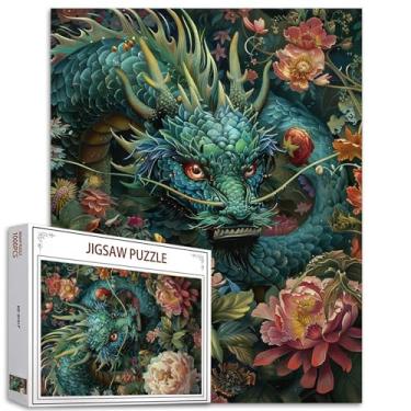 Imagem de Aihonmin Quebra-Cabeça De Dragão Com 1000 Peças Para Adultos, Dinossauro, Desafiador, Atividades Familiares, Jogos, Flores, Decoração Parede Casa, Presentes - 20 X 27"
