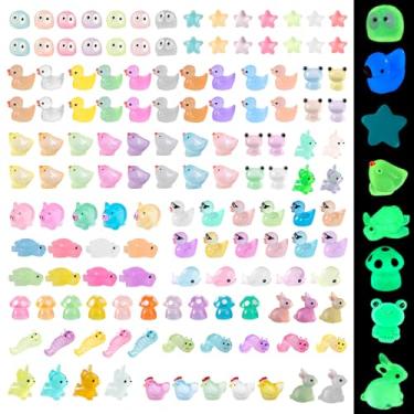 Imagem de BXYIIGRU 130 peças luminosas mini patos de resina, figuras de mini animais que brilham no escuro sapos golfinho cogumelo para micro jardim, paisagem, bolo, vasos de plantas, suprimentos de decoração