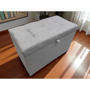 Imagem de Baú Paris Estofado em Linho Nobre 68 cm Cinza com Tampa Acolchoada para Armazenamento
