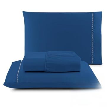 Imagem de Super soft 400 fios conjunto de roupa de cama agulha fina conjunto de luxo(AZUL MARINHO,CASAL)