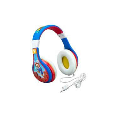 Imagem de eKids Fones De Ouvido Infantis Super Mario, Faixa Cabeça Ajustável, Som Estéreo, Conector 3,5 Mm, Com Fio Para Crianças, Sem Emaranhamento, Controle Volume, Sobre A Orelha Escola E Casa, Viagens
