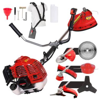 Imagem de Roçadeira Máquina de Cortar Grama À Gasolina Kawashima KW43-L 2T 43cc 1,7HP de Alta Performance Com Carretel Nylon + Faca 3 Pontas + Faca 40 Dentes