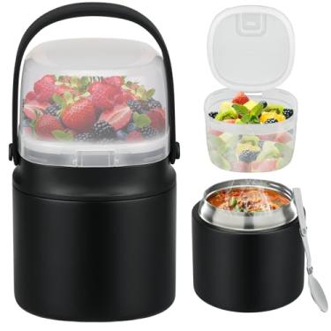 Imagem de Garrafa térmica de sopa de 400 ml para comida quente com recipiente de lanche de 200 ml, recipiente de almoço isolado à prova de vazamento para crianças e adultos, vácuo de parede dupla de aço