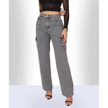 Imagem de Calça Feminina Wide Leg Cargo - RAZON JEANS, 42, Cinza