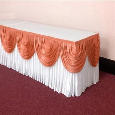 Imagem de Saia de mesa de seda prateada de 3 metros, inclui cortina, toalha de mesa para banquete, saia para festa de casamento, decoração para eventos, branca e laranja, 5,1 m de comprimento