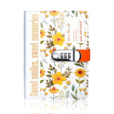 Imagem de SPIPHY Diário floral com cadeado e chave para meninas diário com cadeado para meninas adolescentes 224 páginas diário bloqueado em forma de coração para mulheres, amarelo