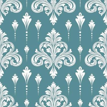 Imagem de VaryStyle Papel de parede vitoriano damasco clássico azul e branco floral peeling and stick papel de parede vintage Paisley papel de contato para armário removível vinil mural papel de parede para