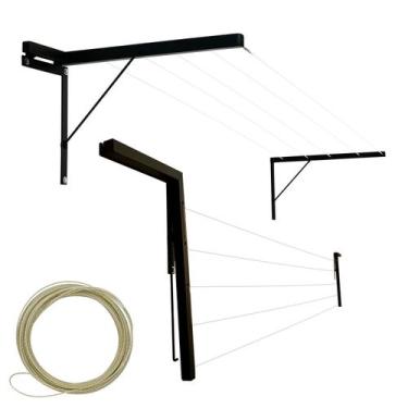 Imagem de Varal Dobrável Articulável Parede Preto Fio De Aço 5 Varais - NoBrand