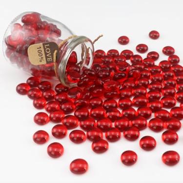 Imagem de ginojex 500 g Contas de vidro enchimento de vaso aquário cascalho decoração mármore de vidro plano pedras pedras de aquário pedras de aquário arte decorativa para casa - vermelho