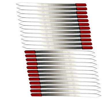 Imagem de eMart4U Espetos De Churrasco Aço Inoxidável Para Ao Ar Livre, Espeto, Garfo Com Cabo Madeira Maciça Grelhar Shish Kebob Koubideh, Kebab Persa Brasileiro, 1" Largura + 1 Grátis (24 Peças)