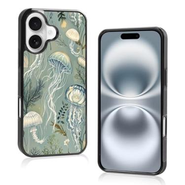 Imagem de Axulimin Linda capa de telefone vintage verde água-viva aquarela estética para iPhone 16 (6,1 polegadas) capa para mulheres adolescentes crianças meninas
