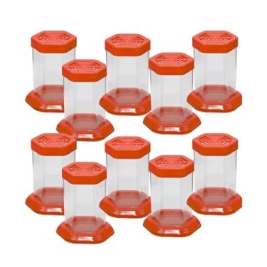 Imagem de Aquário para Peixe Betta com Tampa – Beteira Sextavada em Acrílico 1L | Kit com 10 Unidades – Clássico para Decoração e Lembrancinhas | Festa Infantil | Aniversário (Vermelho)