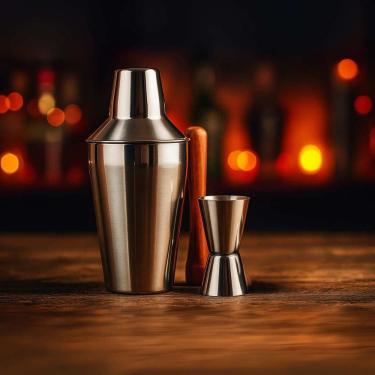 Imagem de Kit 3 Peças Coqueteleira Drinks Caipirinha Inox Dosador Socador 500ml Profissional e Pessoal